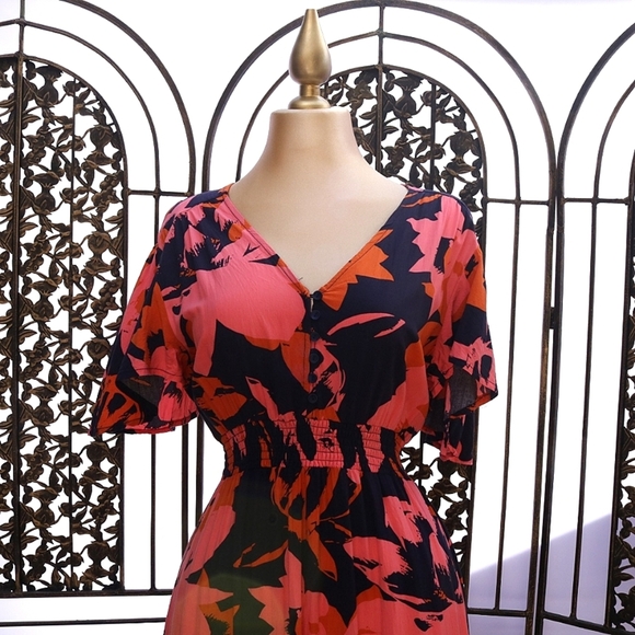 Anthropologie Abel The Label Vacation Dress, High Low Floral  Print, Size L - Picture 3 of 6